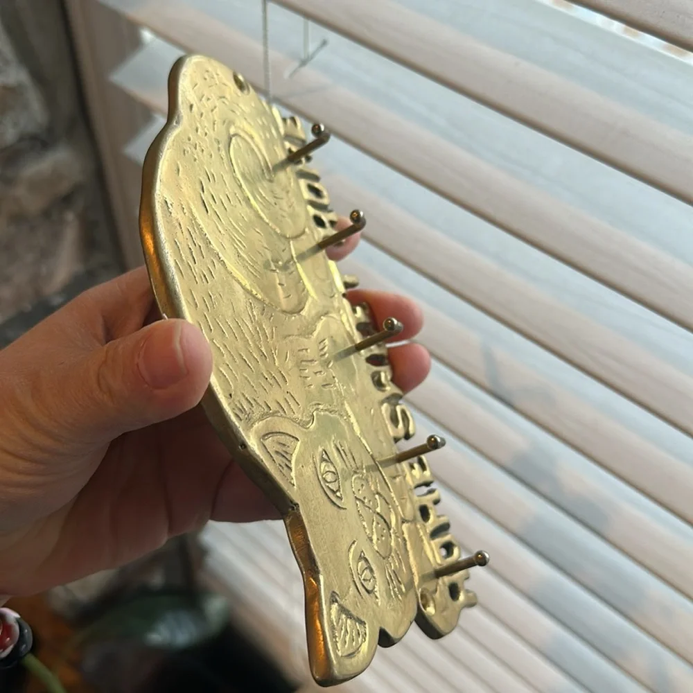 Vintage brass Cat Wall Decor with Hooks